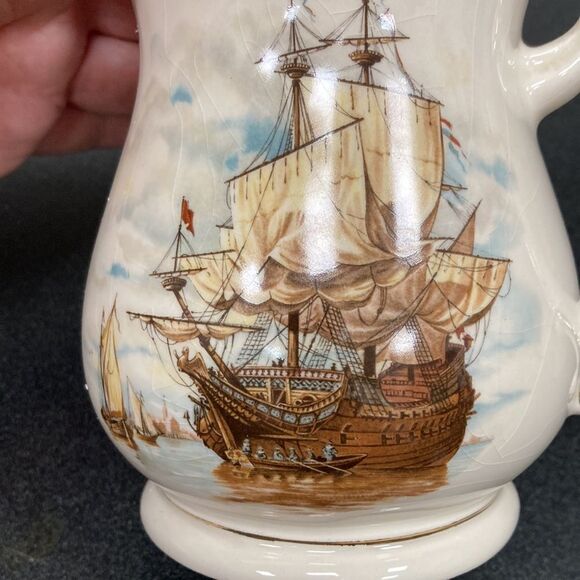 Vintage Sadler English Ceramic Clipper Tall Ship Beer Stein Gold Rim Mug - Picture 12 of 15
